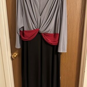 Gray and Burgundy Draped Long Sleeve Dress